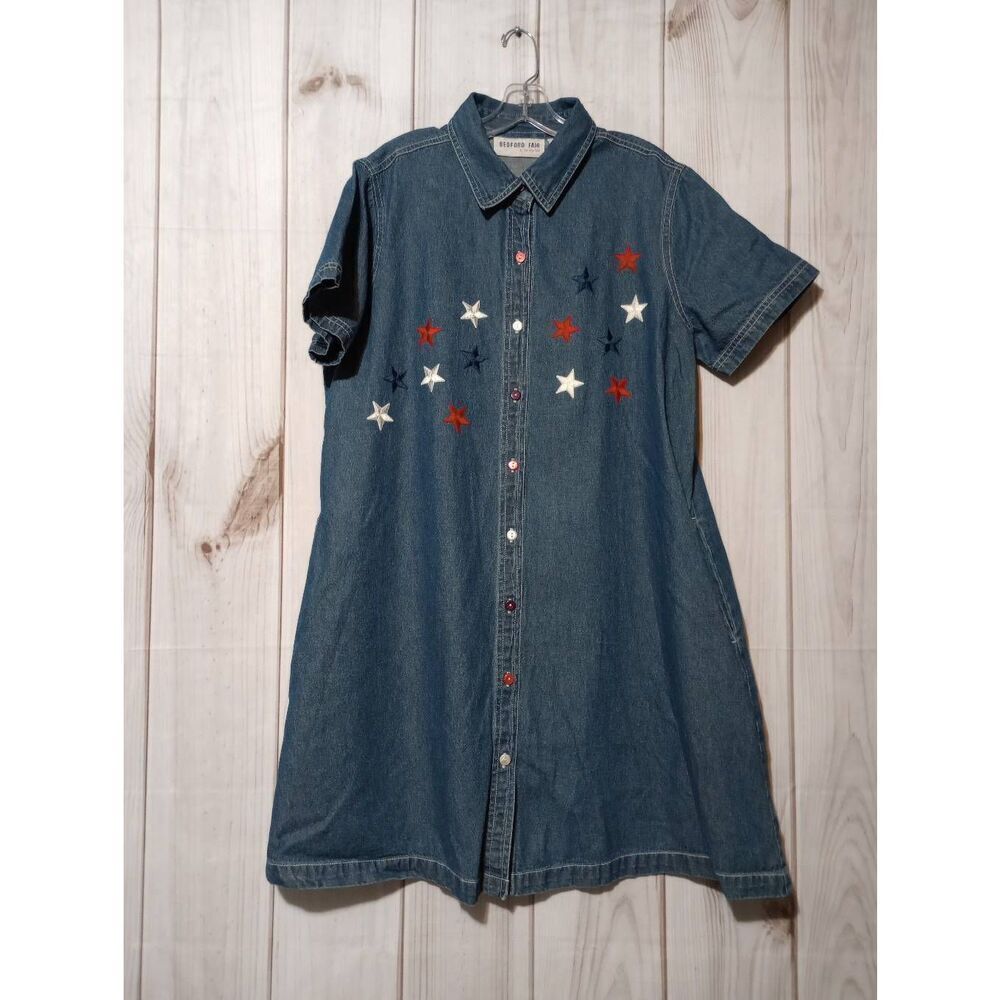 Bedford Fair Dress Ladies‎ Extra Large Chambray Patriotic Stars